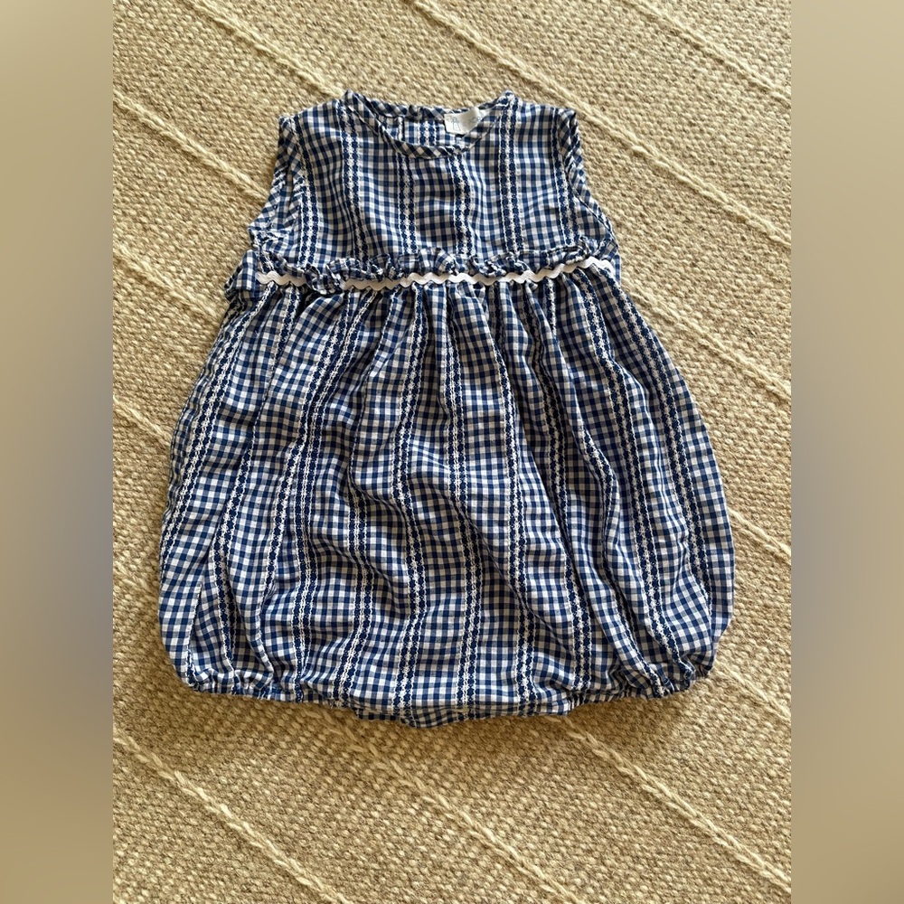 Like New Il Porticciolo Blue and White Gingham Baby Romper Sz 3M